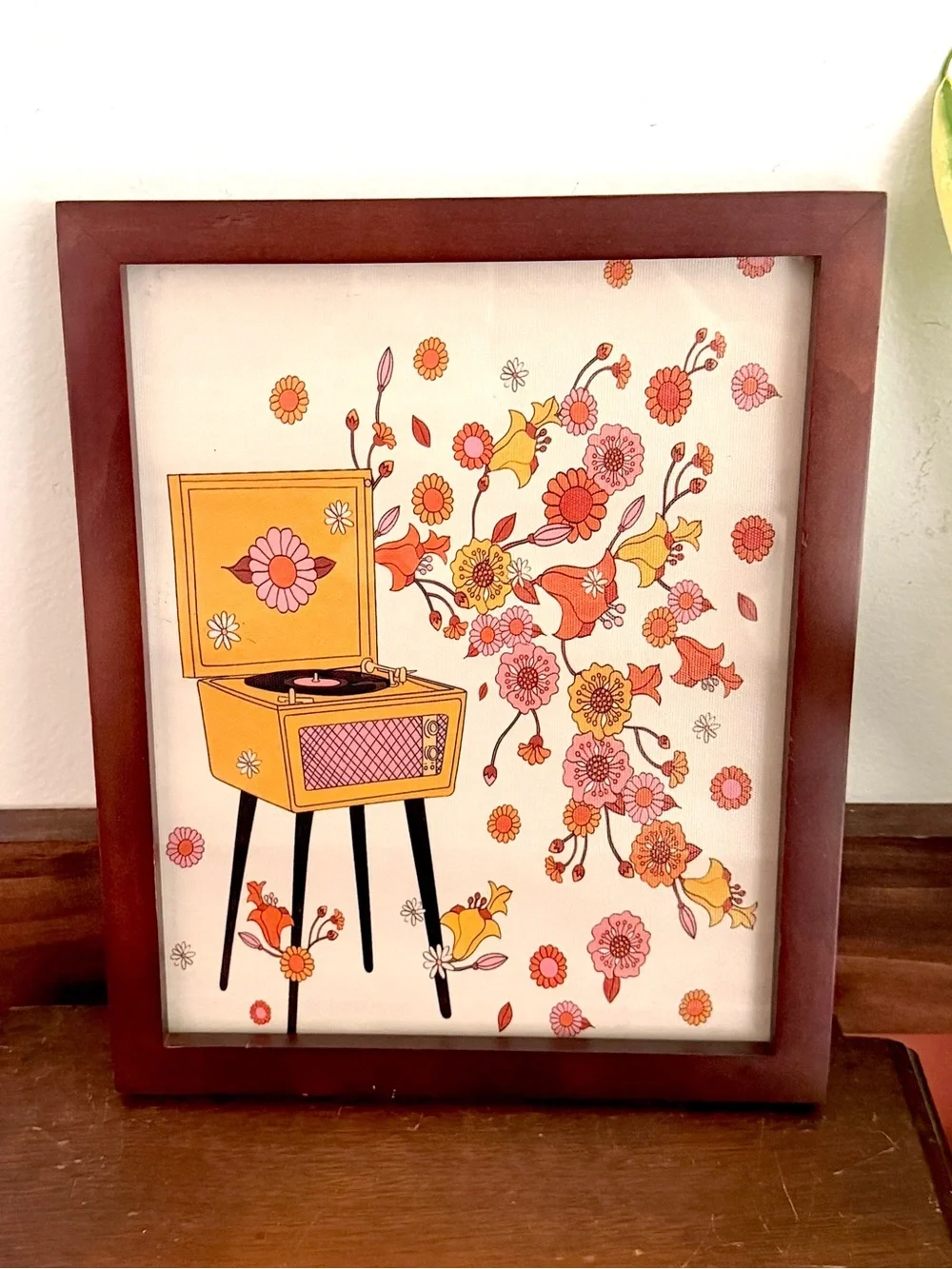 70’s Bohemian Turntable Flower Power Record Player Canvas Music Art Print Framed